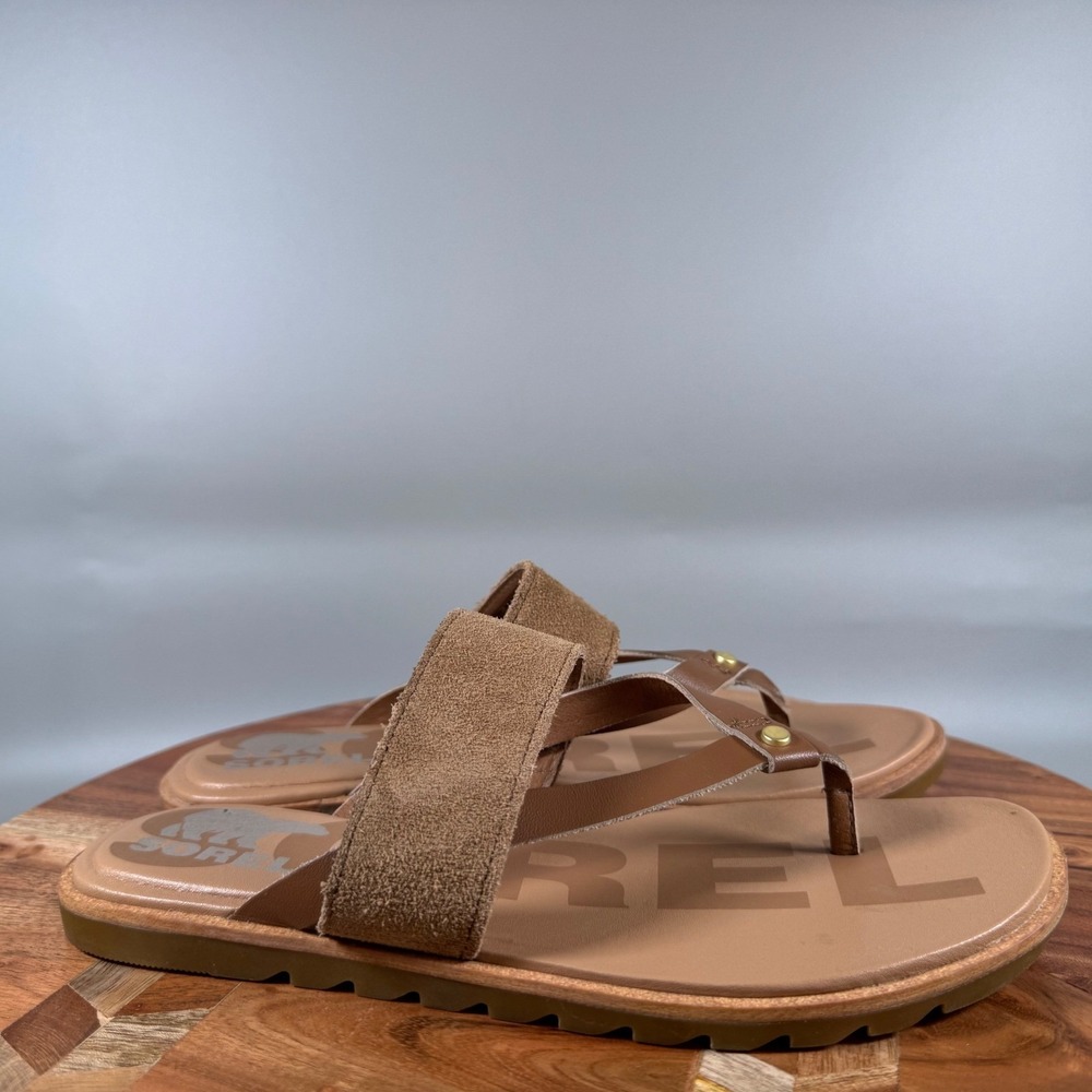 Sorel Ella II Sandal Womens 6.5 Velvet Tan Suede Leather Thong Slide LL6037-242